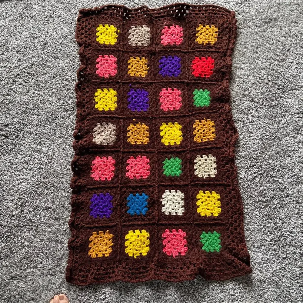 Vintage Handmade Crochet Granny Square Throw Blanket 36x22